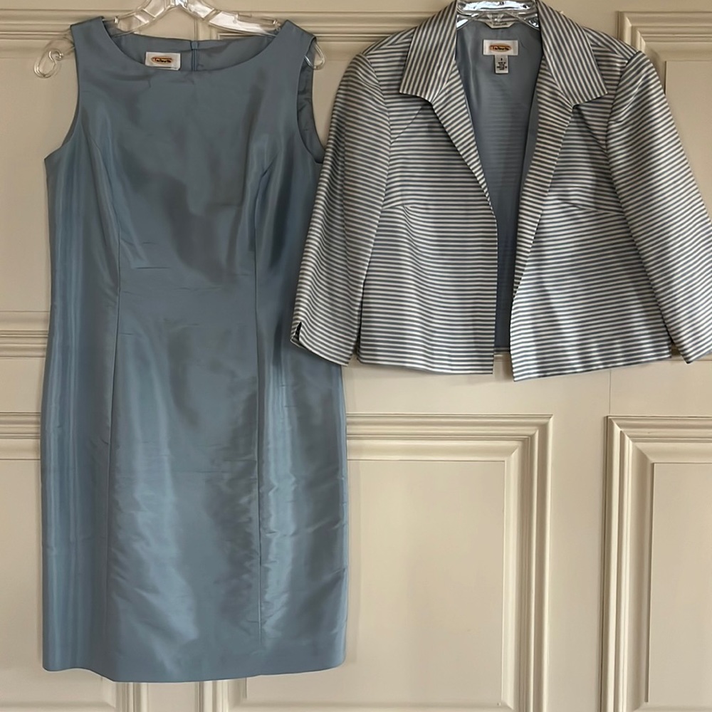 Talbots Pure Silk fully Lined Jacket and Dress .Sold as Set. Size 8, Baby Blue.